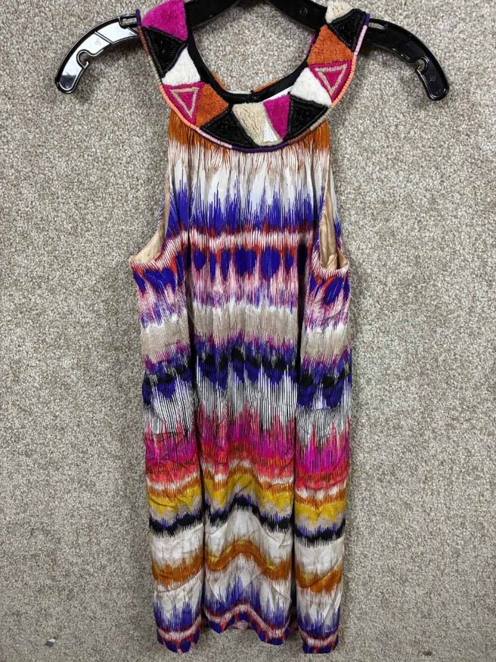 Trina Turk Silk Dress Sz 2 Embellished Beaded Neck Shift Cocktail, Party, Boho